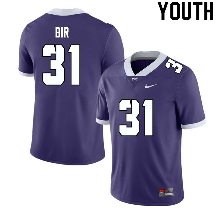 Youth #31 Carter Bir TCU Horned Frogs College Football Jerseys Sale-Purple